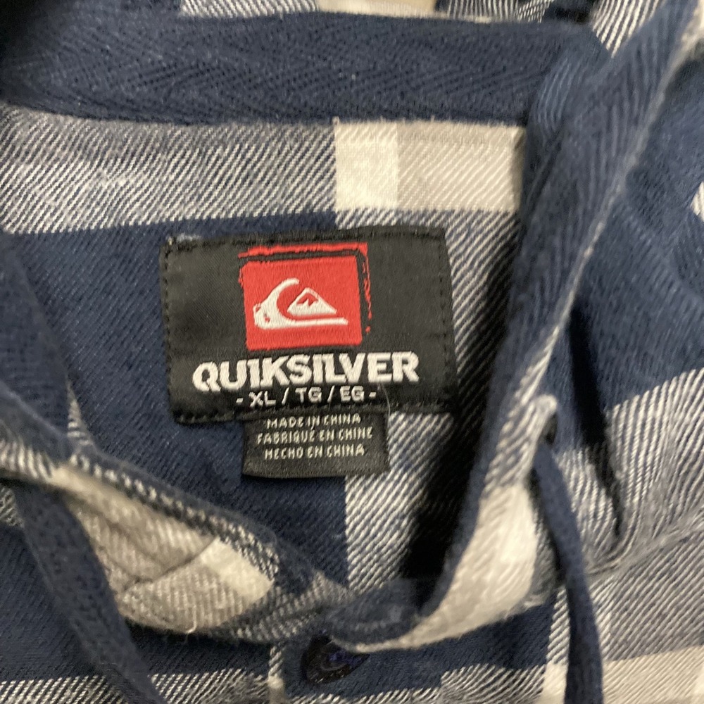Quiksilver Button up flannel hoodie shirt XL Blue plaid Long sleeve Hooded - Picture 4 of 8